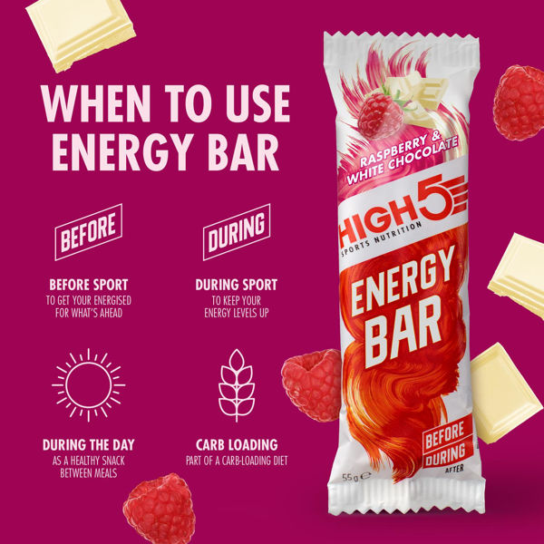 HIGH5 EnergyBar Bringebær/Hvit Sjokolade